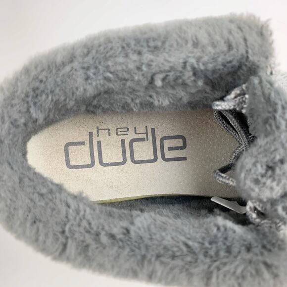 Hey Dude Britt Booties Shoes Grey Herringbone Wool Blend Faux Fur Women's 6 - Picture 6 of 13